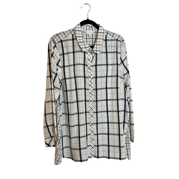 J.Jill Tops - J. Jill Long Sleeve Shirt Size XL Petite Black White Tan Windowpane Plaid NEW